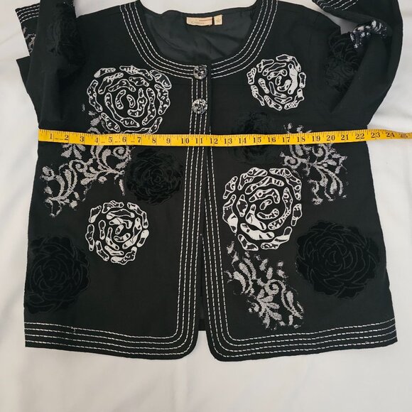 Choices Women's Boho Chic Floral Embroidery Open Front Black Jacket Women's L - Picture 12 of 14